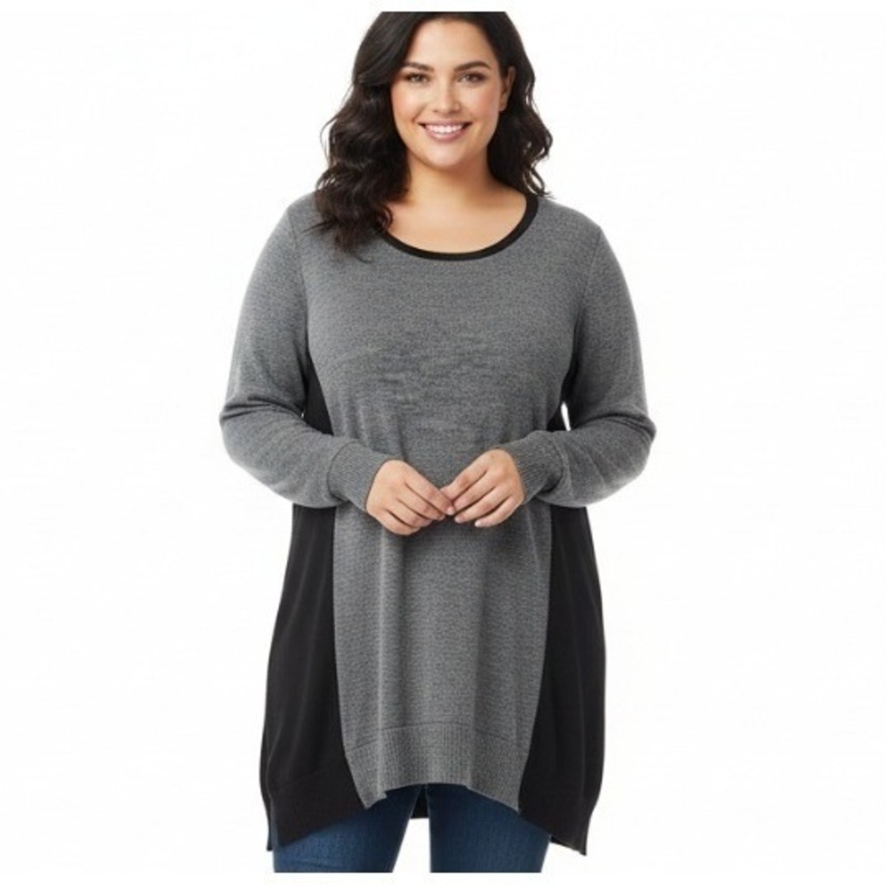 Lane Bryant Sweater‎ Womens 14/16 Gray Colorblock Scoop Neck Tunic Plus Casual
